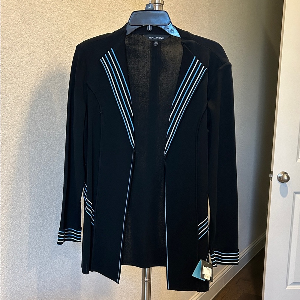 Ming Wang Women's Black Blazer with White Stripes